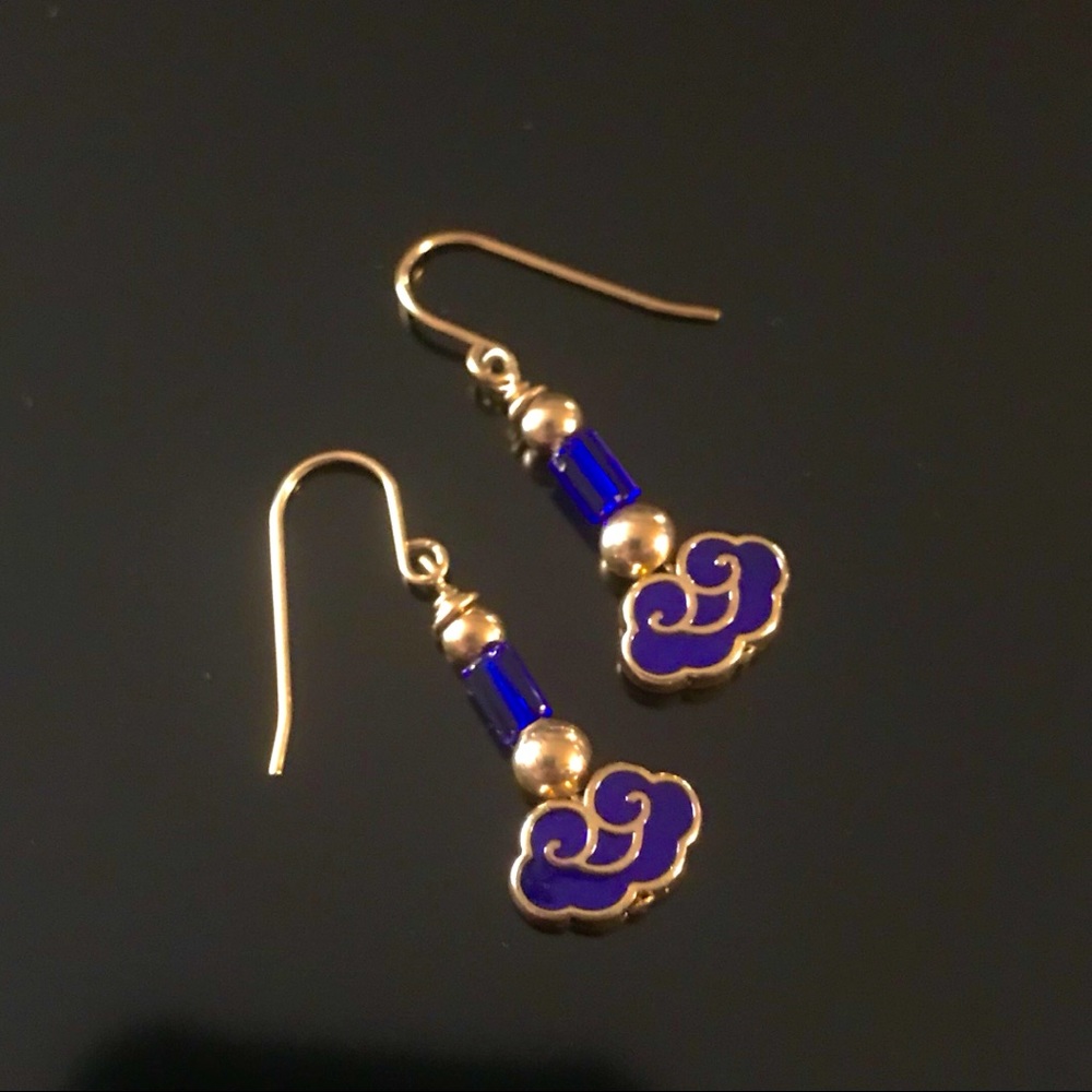 Cobalt Blue Clouds, Gold & Cobalt Beads Earrings